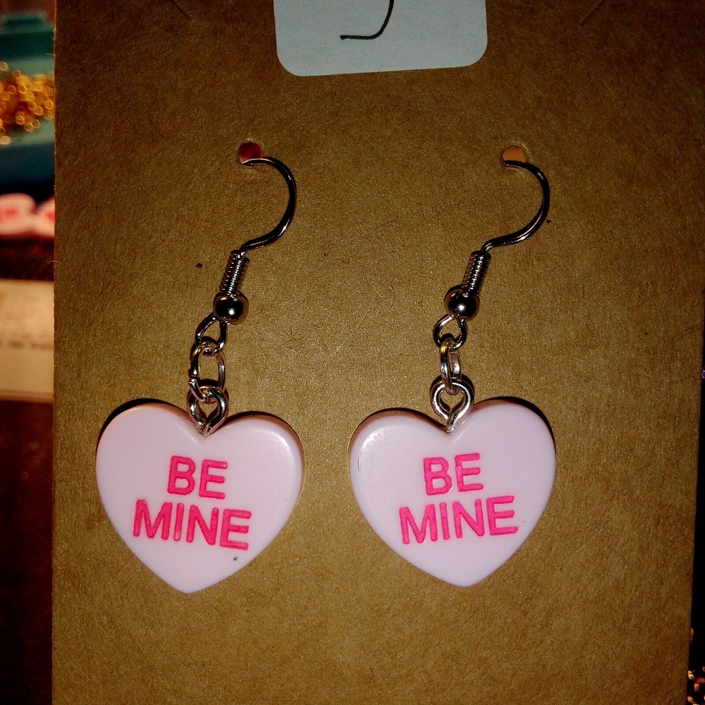 Pink handmade conversation heart earrings